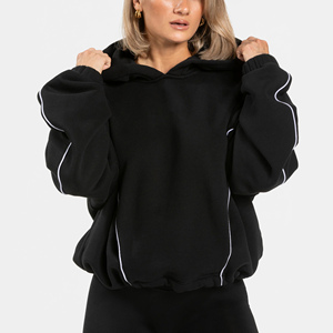 Sweat-shirts à capuche surdimensionnés à épaules tombantes avec broderie personnalisée contrastante pour femmes, essentiels pour femmes - Product Image 3