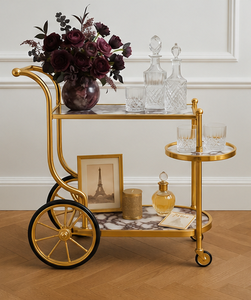 Chariot de bar de luxe finition or, chariot à boissons roulant, chariot de service de boissons design, mobilier de bar contemporain pour la maison, élégant or - Product Image 3