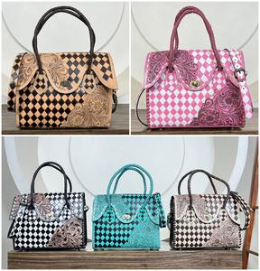 Nuevo Bolso Tote de Cuero Vacuno Genuino 2026 con Diseño a Cuadros y Estampado Floral, Elegante Bolso de Hombro y Bandolera para Mujer para Uso Diario - Product Image 4