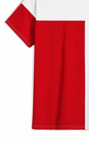 T-shirt décontracté tricoté à manches courtes pour homme, col rond, color-block rouge et blanc, coupe classique, logo avant, écoresponsable - Product Image 4