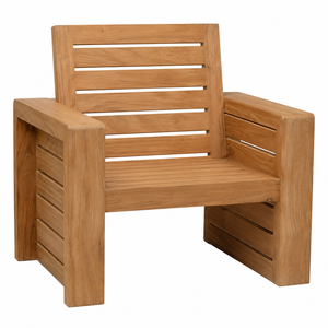 Chaise de jardin extérieure contemporaine en teck massif, écologique et imperméable |   Fauteuil de patio de luxe pour resort |   Chaise résistante aux intempéries - Product Image 1
