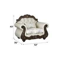 Fauteuil de salon en tissu beige et finition cerisier avec coussin