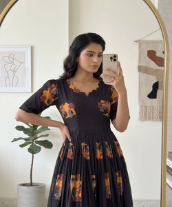 NUEVO Vestido de una pieza de algodón estampado para uso diario, precio al por mayor, prenda étnica, color negro - Product Image 4