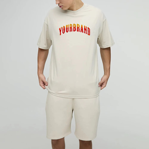 Conjunto Casual Corto para Hombre, Tela de Algodón, Diseño Personalizado con Logotipo Impreso, Secado Rápido, Camiseta y Pantalones Cortos a Juego para Verano - Product Image 3