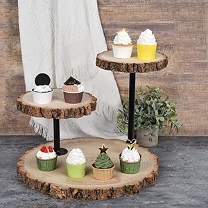 Oak <b>Wood</b> 3-Tier Cake Stand Wholesale | Handcrafted Wooden Display Riser - Product Image 2