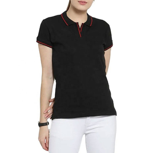 Polo pour femme bleu clair à manches courtes, couleur unie, décontracté, en piqué de coton, longueur standard, tissu tissé, T-shirt polo ODM OEM - Product Image 5