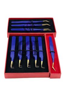 GETUP BROSONS IMPEX Nouveau style Pince à épiler pour extensions de cils en acier inoxydable, à pointe en fibre, style dauphin, 90 degrés, revêtement en poudre bleu foncé - Product Image 5