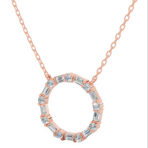 Collier Cercle Unity avec Diamants de Laboratoire Taille Baguette et Ronde, Or 10K Incolore VVS, Pendentif Minimaliste en Or Blanc, Jaune ou Rose - Product Image 1