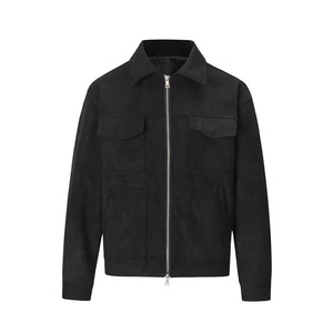 <b>Men's</b> Black <b>Suede</b> Shirt <b>Jacket</b> Workwear Style Zipper Closure Turn-down Collar Regular Fit Autumn Wear - Product Image 1