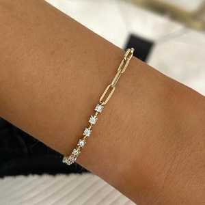 Pulsera de Diamantes Cultivados en Laboratorio con Diseño de Media Cadena de Tenis y Media Cadena de Clip, Cadena de Eslabones de Oro Sólido de 14K y 18K, Ajustable de 7 Pulgadas, Pulseras Delicadas y Elegantes - Product Image 6