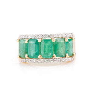 18K Yellow Gold Five Stone Emerald Eternity Wedding Band Ring for Women - Product Image 2