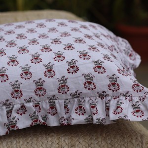Ruffle Cushion Cover Rectangle Printed Cartoon Pattern <b>White</b> Red Cotton Home Decorative Pillowcase - Product Image 2