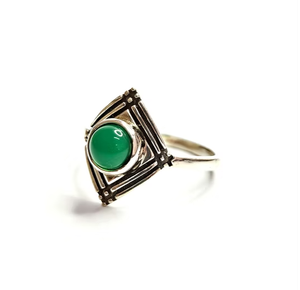 925 Sterling <b>Silver</b> Green Onyx <b>Ring</b> Vintage Geometric Shape Boho Gemstone <b>Statement</b> <b>Ring</b> Men & Women - Product Image 4