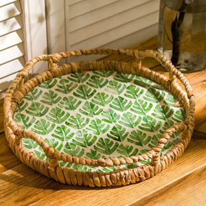 Natural mother of pearl & water hyacinth <b>tray</b> decorative <b>trays</b> for storage & jewelry organizer - Product Image 3