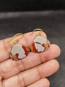 Boucles d'oreilles pendantes en pierre de jaspe Noreena, plaquées or micron, bijoux en laiton pour mariage, fête et cadeau - Product Image 2