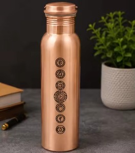 Red Finished Copper Metal Water Bottle with Copper Band Minimalist Design Portable Travel <b>Drinkware</b> - Product Image 5