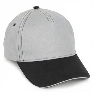 Gray <b>Black</b> Contrast 6 Panel <b>Baseball</b> <b>Cap</b> Twill Fabric Unisex Adjustable Fit Casual Style Adult Hat - Product Image 1