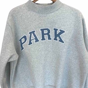 Parke Heavyweight Oversized Women's <b>Mock</b> <b>Neck</b> Sweatshirt Custom Chenille Letter Embroidery Cotton Factory OEM Supplier - Product Image 3