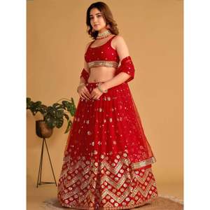 <b>Red</b> <b>Sequins</b> Georgette Wedding Lehenga Choli with Dupatta - Product Image 6