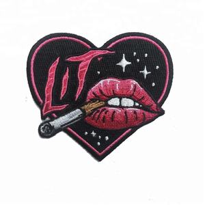 Heart Shape Embroidered Patch With Lips And Knife <b>Sew</b>-On Fashion Badge Vintage Style Fabric Applique For Garment - Product Image 1
