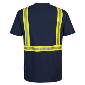 T-shirt de travail haute visibilité pour homme, vert et noir, avec bandes réfléchissantes et poche - Product Image 4