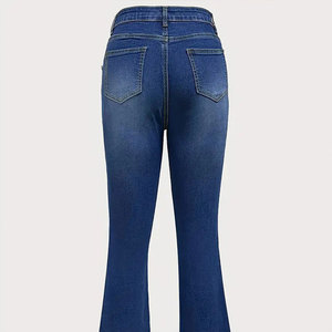Pantalon en jean évasé pour femme, coupe skinny, longueur intégrale, denim délavé, haute qualité - Product Image 6