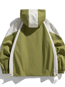 Veste coupe-vent à capuche pour homme, style sportif oversize, blocs de couleur, manches raglan, en polyester tissé, pour l'automne - Product Image 6