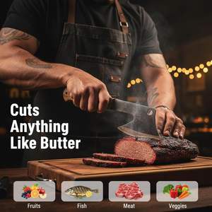 Ensemble de couteaux Viking forgés à la main en acier Damas, couteau à découper avec manche en corne de taureau, couteau de boucher à lame pleine, dureté HRC60-65 - Product Image 2