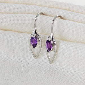 Amethyst Dangle <b>Earrings</b> Sterling <b>Silver</b> Marquise February Birthstone Jewelry For Women - Product Image 2