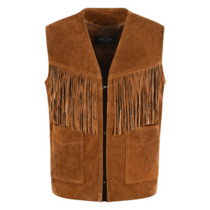 Gilet en cuir suédé de vache 100 % pleine fleur personnalisé pour homme, style western cowboy, avec franges et pompons, veste sans manches en cuir véritable - Product Image 1
