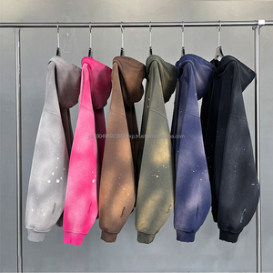 2025 Men's 450GSM Retro Streetwear Oversized Men Splash Ink Distress Ripped With Monkey Wash <b>Spray</b> men's hoodies/hoodies men - Product Image 1