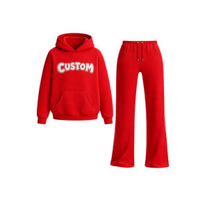 Conjunto Deportivo Personalizado con Logotipo en Relieve para Hombre, Sudadera con Capucha y Pantalones Deportivos Rojos, Traje Deportivo de Felpa de Algodón Premium, Ropa Deportiva Urbana - Product Image 2