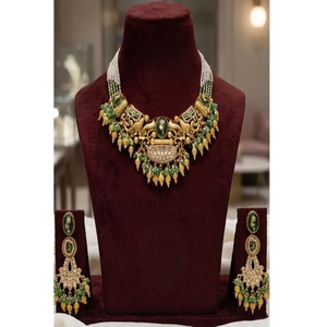 Beautiful Premium Quality Gold Plated Heritage Rajwadhi Moissanite Necklace Earrings Set for Wedding Engagement Party Wear - Product Image 1