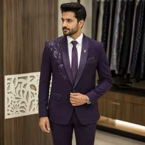 Traje de esmoquin de diseñador personalizado para hombre, traje de novio premium para boda, blazer formal de tres piezas, a medida, de un solo botón, de poliéster - Product Image 3