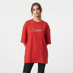 Camiseta Oversize de Moda para Mujer, de Algodón Peinado Personalizado, Manga Tres Cuartos, con Impresión de Etiqueta Personalizada, Ropa Urbana - Product Image 1