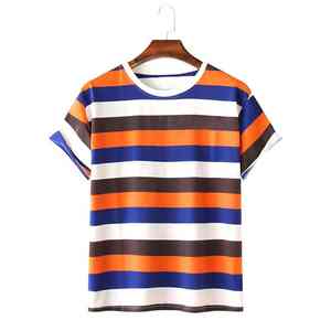 Camisetas de algodón de alta calidad con bloques de color para parejas, populares, sencillas, holgadas, de manga corta, de tejido de punto, para hombre. - Product Image 1