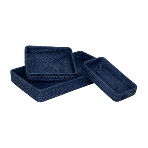 Ensemble de 3 plateaux de service décoratifs en rotin de haute qualité, faits à la main, écologiques, plateau alimentaire, couleur personnalisée, finition polie - Product Image 1