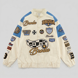 Chaquetas de Carreras Retro Blancas de Sarga de Alta Calidad Personalizadas OEM 2026 al por Mayor, Chaquetas Vintage de Carreras de NASCAR de Tallas Grandes para Hombre - Product Image 6