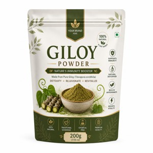 Poudre de Giloy 100% pure et naturelle (Tinospora cordifolia) OEM/ODM, poudre d'herbe de Giloy de qualité supérieure, emballage de 200g - Product Image 1