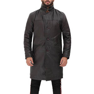 Manteau long en similicuir noir pour femme, col en fausse fourrure épaisse, simple boutonnage, style trench-coat pour l'hiver - Product Image 3
