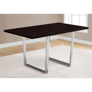 Contemporary 60\" Rectangular Dining <b>Table</b> <b>Brown</b> Laminate with Chrome Metal Accents for Kitchen and Dining Room - Product Image 2