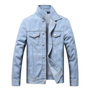 2025 Wholesale New Fashion Design High Quality <b>Men</b> <b>Denim</b> <b>Jacket</b> Stand Collar Front Logo Custom Made <b>Denim</b> <b>Jackets</b> - Product Image 1