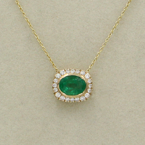 Colgante de Esmeralda (Ovalada) de 14KY de 1.19 CT, Diamante Blanco (Redondo) de 0.27 CT - Product Image 1