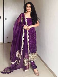 Indian Designer Faux Georgette Pearl Moti Real Mirror Hand Embroidery Work Floor-Length Regular Fit Party <b>Wedding</b> <b>Top</b> Set - Product Image 2