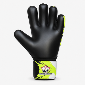 Custom Breathable Leather Soccer Goalkeeper Gloves Black Latex Palm Bold Neon Print Adjustable Wrist <b>Strap</b> Training Matches Team - Product Image 2