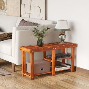 Panca Portascarpe a 3 Ripiani in Legno di Acacia con Finitura Teak per Organizzazione di Scarpe e Stivali nel Corridoio - Product Image 2