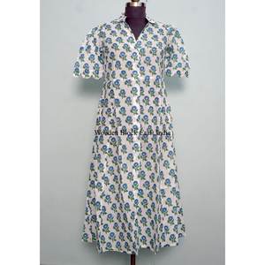 Nouvelle Robe d'été pour femme en coton pur, tissée naturellement, écologique, avec dentelle, imprimée à la main au motif floral indien, best-seller - Product Image 3