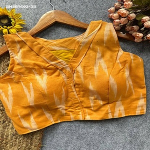 Premium Quality Ikkat Handloom Cotton with Printed <b>Readymade</b> V-Neck & Padded Sleeveless <b>Blouse</b> Collection Indian Exporter - Product Image 1