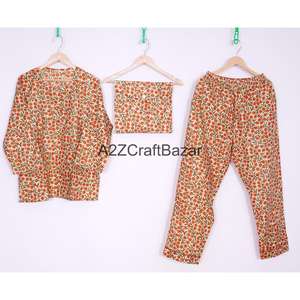 Conjunto de Pijama de Algodón 100% para Mujer, Vestido de Dormir con Estampado Floral Hecho a Mano, Ropa de Dormir para Novia y Damas de Honor, Transpirable, Primavera Verano - Product Image 1