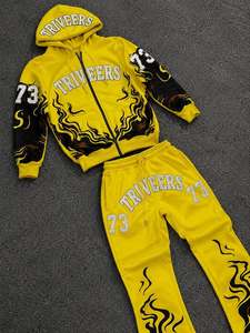 Wholesale Triveers 73 Flame Edition Premium Yellow Oversized Zip Hoodie & Wide Leg Jogger Tracksuit Set – Luxury Streetwear 2026 - Product Image 6